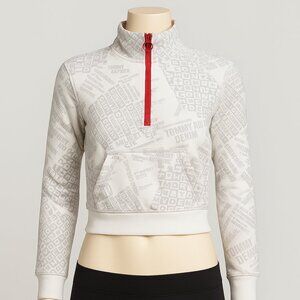 ommy Hilfiger Denim Women’s Cropped Quarter-Zip Sweatshirt Size M–Allover Logo